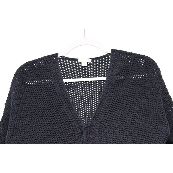 J Jill Blouse Medium Chunky Open Knit Blue 100% Cotton Beach Coastal Resort Boho - Picture 2 of 12